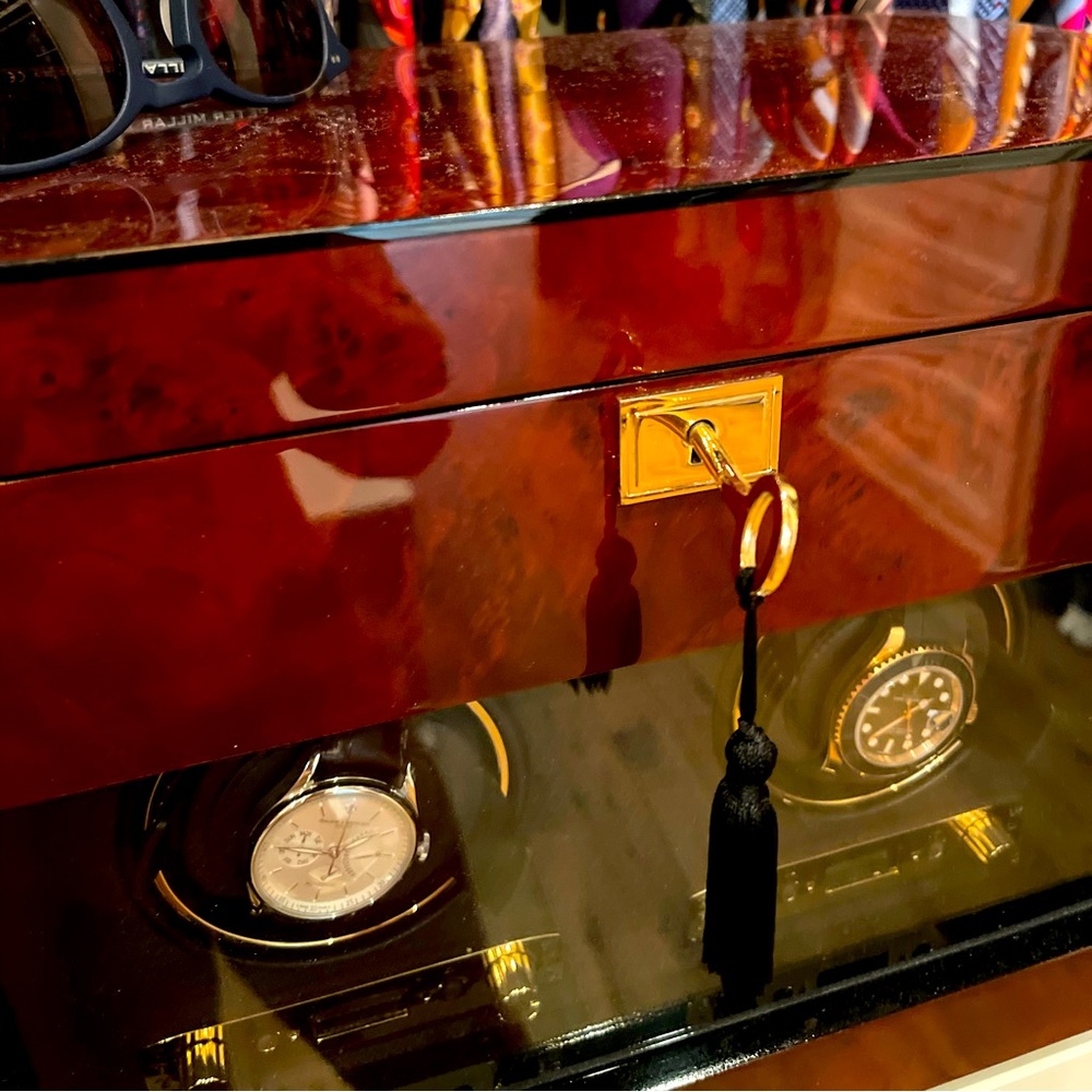 Wolf Savoy Burlwood Double Watch Winder with storage - perfect condition
